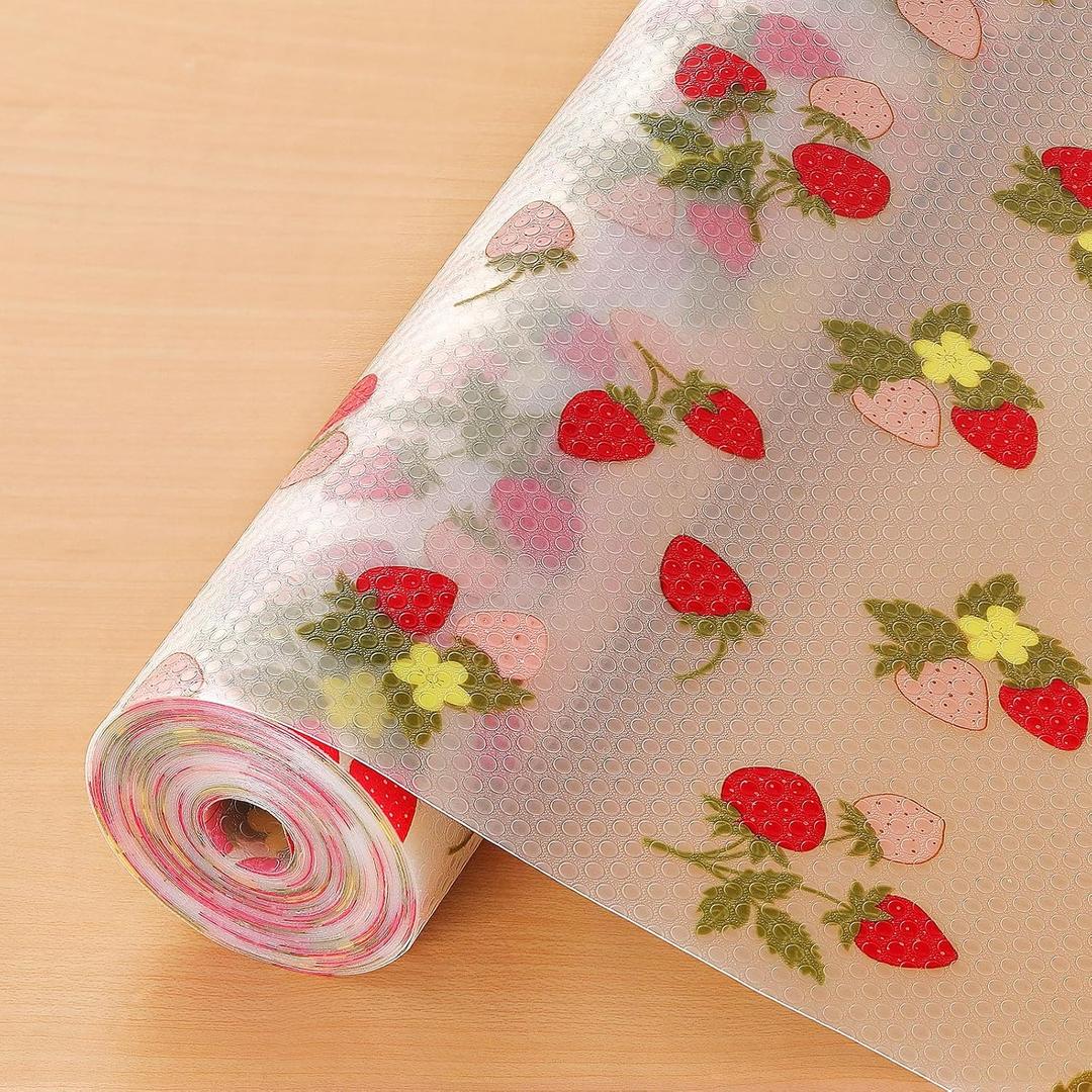 Shelf Liner, Non-Adhesive Waterproof Drawer Liner, 23.6"x240" Strawberry