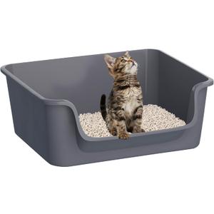 Open-Top Large High Sides Cat Litter Box with Low Entrance, Suitable for Small and Elderly Cats, Anti-Splash, 19.8 x15.6x7.3 for Indoor Use (GreyMoon Gray)