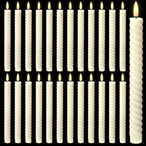 Tuanse 24 Pcs 10 Inch Flameless Twisted Taper Candles, LED Flickering Battery Operated Candles Electric Warm Light Candlesticks for Wedding Birthday Party Home Dinner Decor (Ivory)