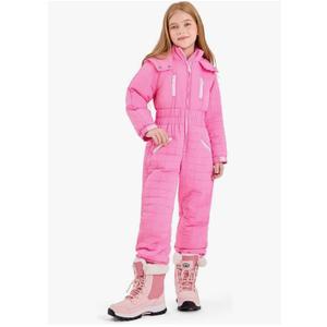 Haloumoning Kids Snow Suit Girls Hooded Waterproof Insulated One Piece Ski Suit, 140