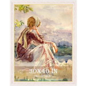 GULETHUN 30x40 Frame, Vintage Picture Frames Wood-Toned, 30 by 40 Transitional Modern Rustic Poster Frame, Ornate Border Design Photo Frame for Home Decor, Horizontal & Vertical Mount, 30x40in