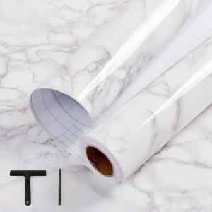 practicalWs White/Grey Marble Contact Paper 23.6" x 118", Marble Wallpaper Peel and Stick with Tools, Self Adhesive Vinyl Film Contact Paper for Countertops