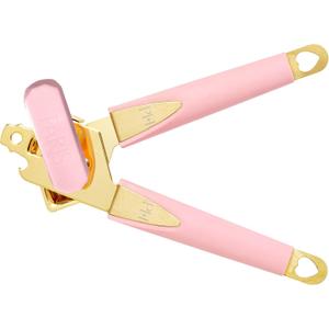 Paris Hilton Can Opener with Built-In Bottle Opener, Easy-Turn Knob & Soft-Grip Handles for Iconic Kitchen Convenience, Pink and Gold
