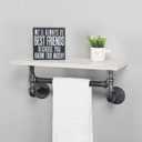 Industrial Pipe Shelf Bathroom Shelves Wall Mounted,19.6in Rustic Wood Shelf with Towel Bar,1 Tier Farmhouse Towel Rack Over Toilet,Pipe Shelving Floating Shelves Towel Holder,Retro White