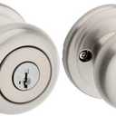 Kwikset Juno Entry Door Knob with Lock and Key, Secure Keyed Handle Exterior, Front Entrance and Bedroom, Satin Nickel, Pick Resistant SmartKey Rekey Security and Microban, 2