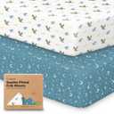 KeaBabies 2-Pack Organic Crib Sheets for Boys, Girls - 52x28 Fitted Crib Mattress Sheet Neutral, Breathable Jersey Cotton Cover for Baby Bed, Toddler Mattress, Soft & Cute Prints (Dragon Tale)