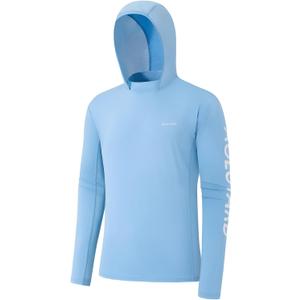 Mens Sun Hoodie Fishing Shirts UPF 50+ UV Protection Long Sleeve Rash Guard Lightweight SPF Swim Running Quick Dry (Blue, XL)