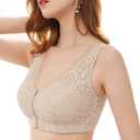 Aivtalk Women's Zip Front Sport Bra Plus Size Wirefree Lace Bra Full Coverage T-Shirt Bra, 38C/E, Green