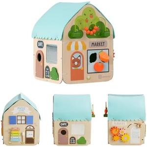 Asweets Montessori Wooden Busy House - Busy Board Toy for Toddlers, Pre-School Education and Learning Sensory Game Toys, Large Gifts for Babys, Boys, Girls