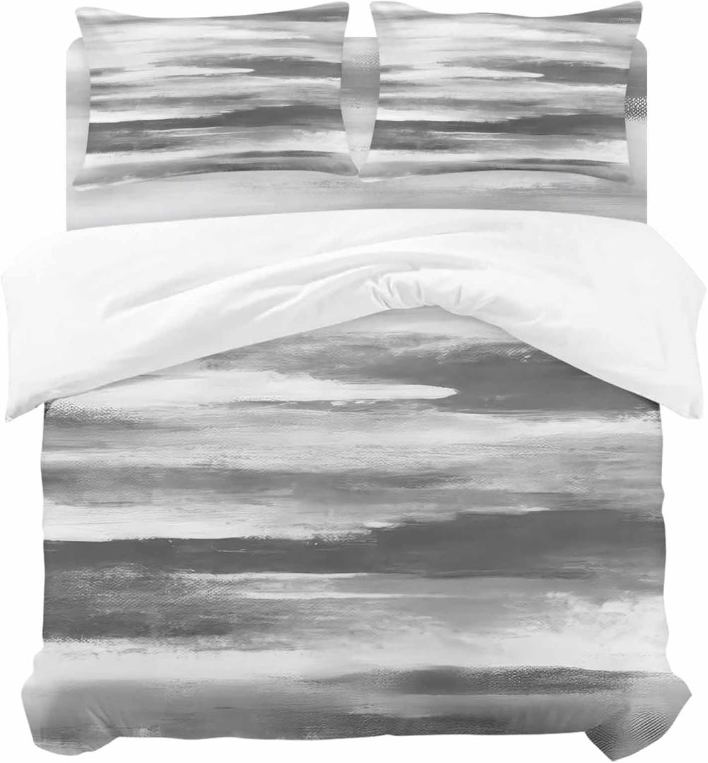 Gray White Duvet Cover Set, Vintage Country Abstract Gradient Mottled Soft Duvet Cover California King Bedding Set 4 Pieces, 1 Quiltcover and 2 Pillowcases with Zipper, 1 Bed Sheet for All Seasons