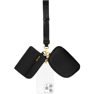 Dual Pouch Wristlet Wallets with Phone Tether Pad, Detachable Keychain Wallet for Women, Portable Coin Purse to Carry Phone, Keys, Cards, Cash, Earphones, Lipsticks