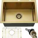 20x16 Drop In Gold Bar Sink, Top Mount Outdoor Wet Bar Sink Single Bowl 16 Gauge Stainless Steel Deep Small Drop In Kitchen Sink, 20"x16"x10"