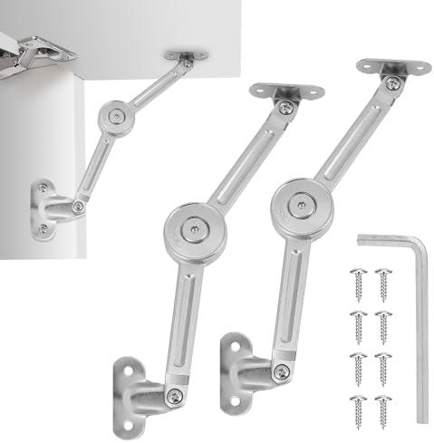 HBL' 2 Pack | Lid Support Hinges Heavy Duty Lid Stay Hinge – 110° Open Angle, Free Stop, Tension Adjustable, Supports Up to 50LBS for Upper Cabinets & RV Cabinets.