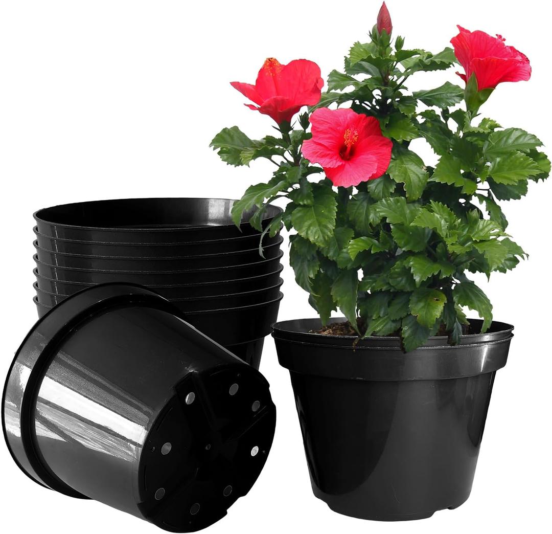 RooTrimmer 10 Inch Plastic Nursery Pots for Plants 10 Pack Plant Pots with Drainage Holes 2 Gallon Nursery Pots Perfect for Indoor Outdoor Plants Such as Herbs, Strwaberrys and Flowers, Black