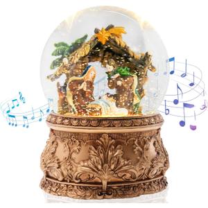 VCUTEKA Christmas Snow Globe, Musical Snow Globes for Girls with Light Up Nativity of Jesus Statue, Christmas Snow Globe Decoration Gift, Battery Operated Snowglobes Christmas Dcor