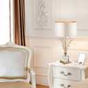 Glass Table Lamp Modern Bedside Lamp Decorative with Metal Base White Linen Fabric Lampshade Modern Bedside Lamp for Bedroom Living Room Elegant Nightstand Lamp Crystal Decoration for Office Desk