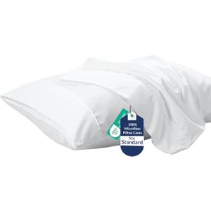 2 x Royale Linens Standard Pillowcase Set of 2 - Bed Pillow Cover - 20"x26" - White Pillowcases - 1800 Brushed Microfiber, Wrinkle & Fade Resistant - Soft & Cozy- Standard Size Pillow Case (STD, White)