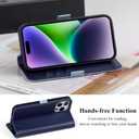 VISOUL Phone Case Wallet for iPhone 15 Pro, Genuine Leather Folio Case with Card Holder Magnetic Flaps Closure Flip Cover Designed for iPhone 15 Pro(6.1-inch)(Blue+Navy Blue)