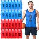 24Pcs Youth Pinnies Scrimmage Vests, Sports Pennies for Youth Adults Soccer Basketball Scrimmage Training Vests,Team Sport Practice Jersey Chartreuse Blue Red
