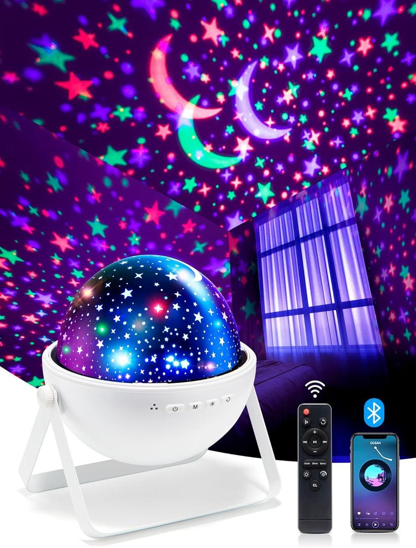 Star Projector for Kids Room, 15 Colors+Bluetooth Music Star Night Light Projector for Bedroom,360Rotating+AUTO Timer Kids Night Light, Remote Star Projector Lights for Bedroom,Boy Girls Baby Gifts (White)