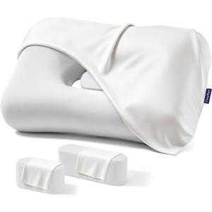 Ice Silk Ear Piercing Pillowcase, Super Soft Cooling Polyester Spandex Pillow Cover, Single Pack, Custom Fit for Ear Hole Pillows (White), Body