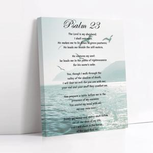 CCWORKERRY Psalm 23 Wall Art Bible Verse Canvas Print Framed Christian Scripture Pictures Religious Artwork Baptism Gift Church Home Decor(Teal,16L x 20W)