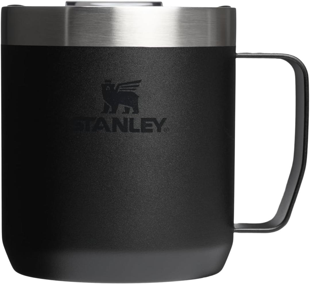 STANLEY Everyday Camp Mug | Drink Through Lid | Cup for Coffee, Tea and Drinks | Insulated Stainless Steel Coffee Mug | BPA-Free (12 Ounces, Black 2.0)