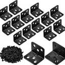 50 Pcs L Bracket Corner Bracket, lron L Brackets for Wood, Corner Brackets with 300 Pcs Screws, Angle Brackets for Raised Bed Table Leg Wood Frame Cabinet, Black