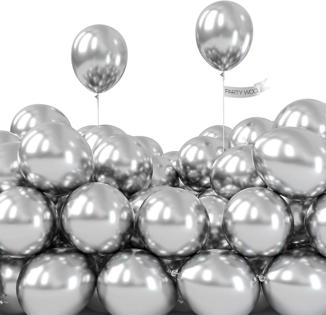 PartyWoo Metallic Silver Balloons 100pcs 5 Inch Silver Chrome Balloons for Graduation Wedding Baby Shower Bachelorette Bridal Shower Anniversary Engagement Birthday Party Decorations Silver-G102