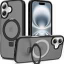 Magnetic for iPhone 16 Case, 6.1", Compatible with MagSafe, Rugged Kickstand, Not-Yellowing Military-Grade Protection, Matte Black