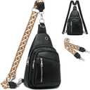 Anti Theft Sling Bag, 2 in 1 PU Leather 8.3" Convertible Crossbody Bags, Fanny Pack Backpack with 2 Removable Straps for Hiking Cycling Sport (Black)