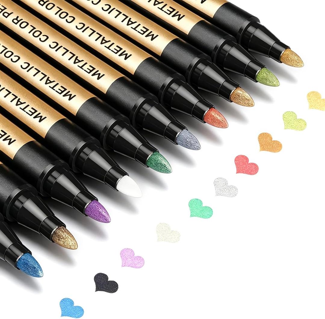 JR.WHITE Metallic Paint Markers, 10 Colors for Scrapbooking, Rock Painting, Black Paper, Photo Album, DIY Arts & Crafts, Glass, Wood, Graduation Scrapbook Supplies, Card Making