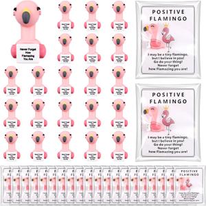 Gejoy 25 Sets Positive Mini Figurines Gifts Miniature Emotional Mini Rubber Toy with Positive Card Gift Bags Inspirational Birthday Gifts for Coworkers Employees (Flamingo)