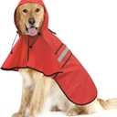 Waterproof Reflective Dog Raincoat - Adjustable Hooded Slicker Poncho Pet Rain Coat, Lightweight Dog Rain Jacket for Small to X- Large Dogs and Puppies (Red, Large)