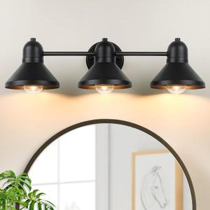 Bathroom Light Fixtures, 3-light Vanity Light Over Mirror, Matte Black Metal Bathroom Light, Modern Farmhouse Rustic Industrial Indoor Wall Mount Lighting Sconce for Living Room Cabinet Hallway