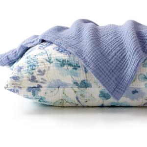 TILLYOU Muslin Toddler Pillowcase 2 Pack, 13x18 Soft Travel Cotton Pillow Case Kids for Boys and Girls, Blue Flower