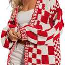 SELINK Women's Cardigan Sweater Vintage Open Front Mixed Checkered Pattern Chunky Knit Plaid Long Sleeve Daily Outwear L