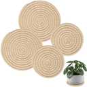 4 PCS Plant Coasters 4 & 7 Inch Woven Plant Saucer Coaster for Gardening Indoor and Outdoor Pots (Khaki)
