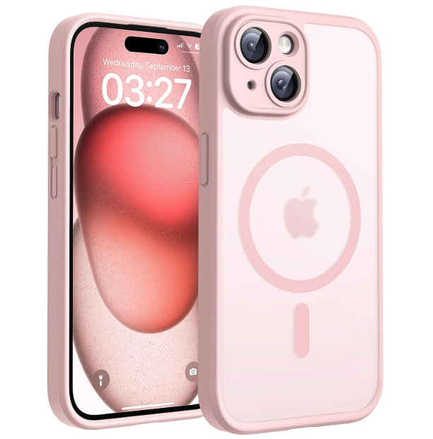 TOCOL Magnetic for iPhone 15 Case, Upgraded Full Camera Protection, Compatible with Magsafe, Drop Protection, Translucent Matte Back Bumper Phone Cover 6.1Inch (Light Pink)