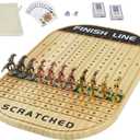 Horse Race Board Game Racing Game Thickened Solid Wood with 11 Luxurious Durable Classic Metal Horses with 4 Dice and 2 Boxes of Cards Horse Racing Game (Log Color, Oval)