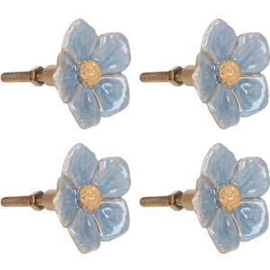 NIKKY HOME Cabinet Knob 4 Pack Flower Drawer Knob Decorative Vintage Door Cupboard Solid Metal Pulls Handles for Furniture Bedroom Living Room Bathroom - Blue