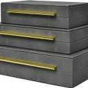 Faux Shagreen Leather Jewelry Storage Boxes Set of 3 with Gold Handles, Velvet Lined Stackable Organizer for Women, Vanity, Dresser, Gift, Grey