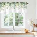 Green Eucalyptus Leaves Valance for Windows,Window Treatment Curtains Rod Pocket Sheer Small Short Valance for Kitchen Bathroom Laundry Basement,42Wx12L inch,Boho Watercolor