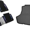 Bling Blue Diamond Double Layer Floor Mats & Black Cargo Liner Fit for Toyota Camry FWD Only 2018-2024 (Not Fit Hybrid) All Weather Heavy Duty Custom Fit Full Set