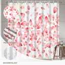 Pink Floral Shower Curtain with Hooks, Romantic Pink Petal Rain Bath Curtain, Waterproof Polyester Fabric for Bathroom Decor, 72 x 72 Inch