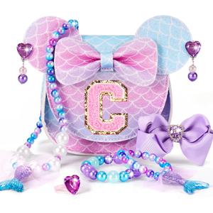 Toddler Purse Gifts for Girls, Little Girl Gifts Princess Dress Up Jewelry Mermaid Toys Mini Mouse Ears Birthday Gifts for Girls 3-8 Year old (C, Mermaid Purple)
