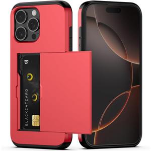 Nvollnoe Compatible with iPhone 16 Pro Max Case with Card Holder Dual Layer Heavy Duty Protective Shockproof Hidden Card Slot Slim Wallet Phone Cover for Women&Men 6.9 inch(Red)