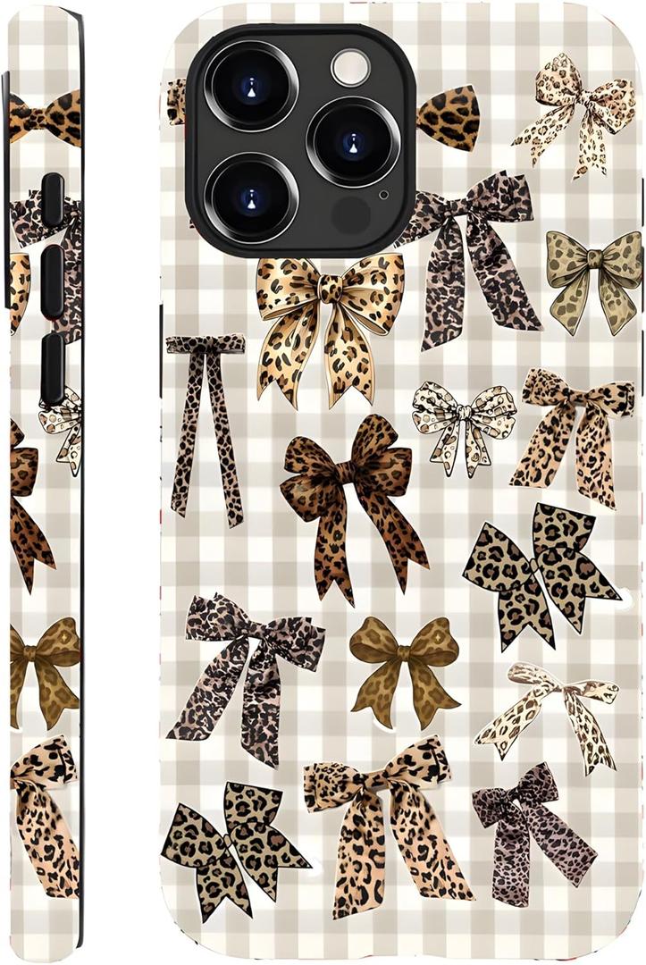 for iPhone 16 Case, Cute Cheetah Leopard Print Pattern, Compatible for MagSafe, Anti-Scratch Protection (Leopard Bow, for iPhone 16)