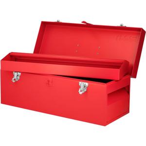 URREA Storage Box - Heavy Duty 20" x 7" x 7" Metal Tool Box with Chrome Plated Metallic Latch & Durable PVC Handle - D5