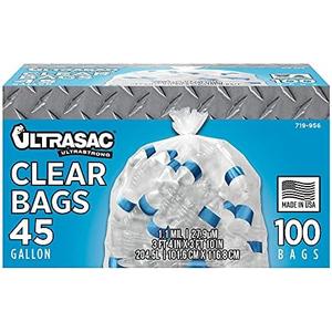 Ultrasac - Recycling Bag, 45 Gallon, 1.1 Mil, 40"x46", Clear, 100 Count w/Ties